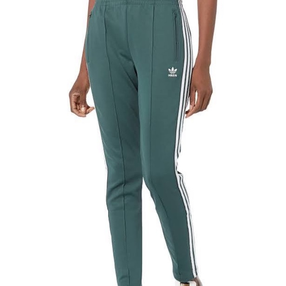 Emerald Green Adidas Striped Pleated Track Pants